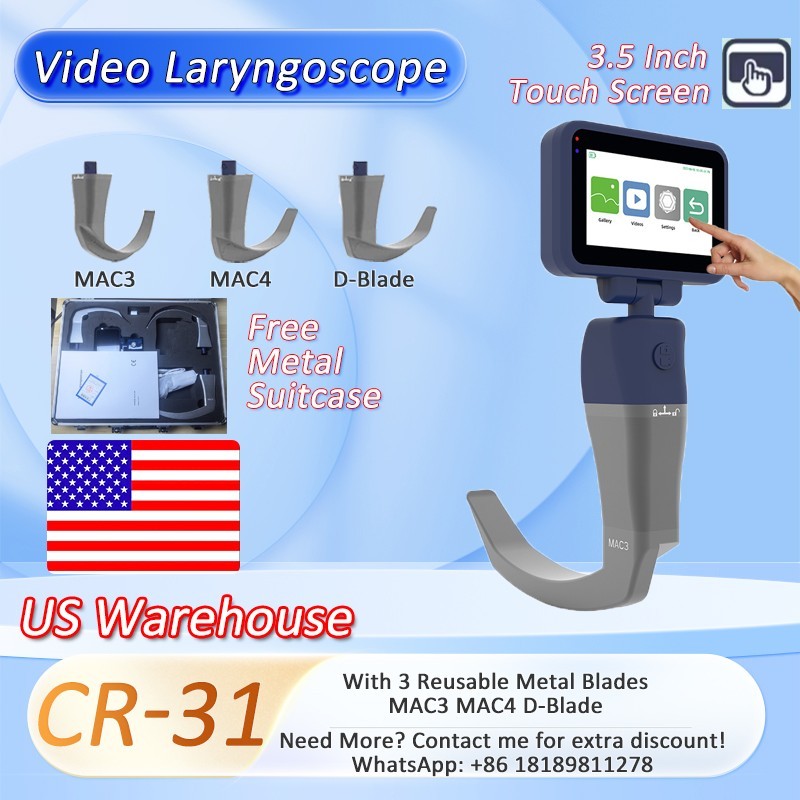 US Warehouse 3.5″ Touch screen Digital Video Laryngoscope with 3 Reusable Blade