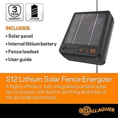 Gallagher S12 Solar Electric Fence Charger | Powers Up to 4 Miles / 18 Acres of