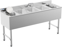 Freestanding 3 Compartment Commercial Sink with Double Drainboard for Restaurant