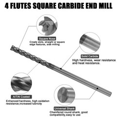 2PCS 4 Flute 3/16″ x 1-1/2″ x 4″ Solid Carbide End Mills AlTiN Coated CNC Bit