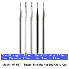5/pk Vakker Dental Carbide Burs Long Straight HP Round Taper Burs for Low Speed