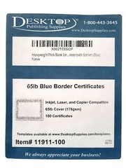 NEW! 100 Sheet 65lb 8.5″ x 11″ Plain Certificate Stock for Printer (Blue Border)