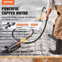 Electric Concrete Vibrator, 1300W 16000 VPM, 2HP Copper Motor Handheld Concrete