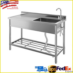 Stainless Steel Commercial Sink Utility Sink 1 Compartment Kitchen w/Prep Table