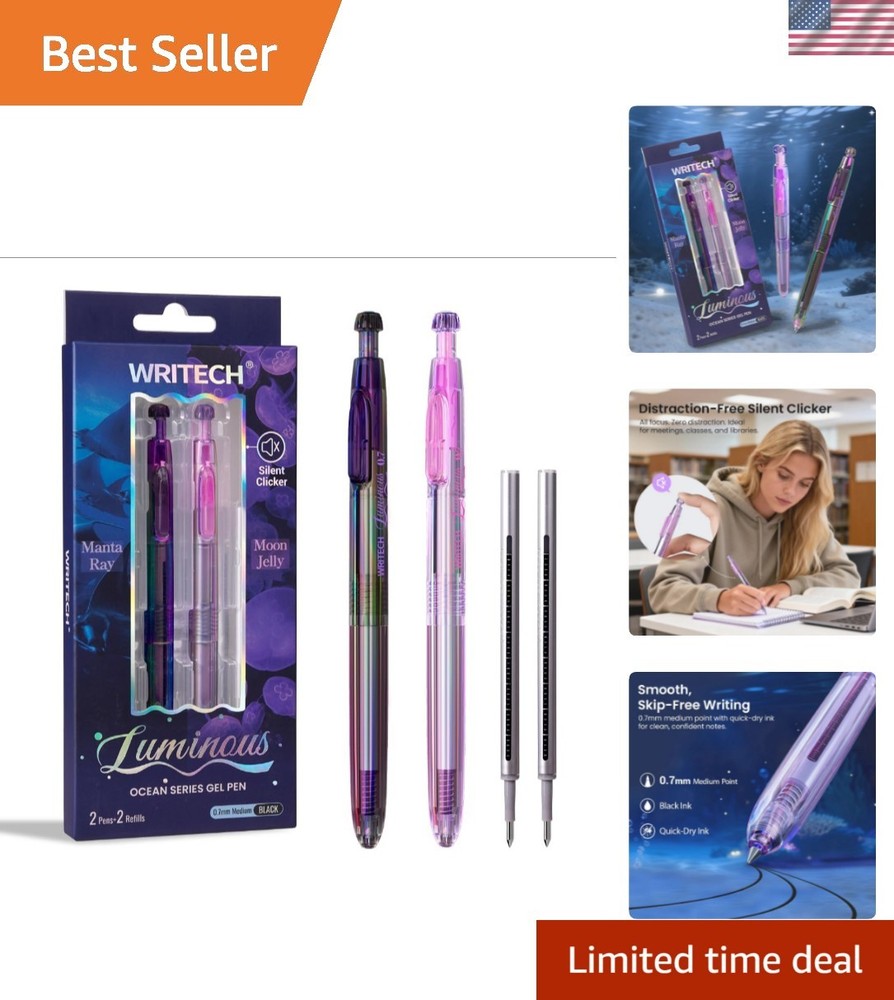 Gel Pens Medium Point: Luminous pen set 0.7mm, Black Ink, Includes 2 Pens and…
