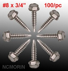 (100) #8 x 3/4 Hex Washer Head – Self Drill Drilling Screws, 1/4″ Hex Head, Zinc