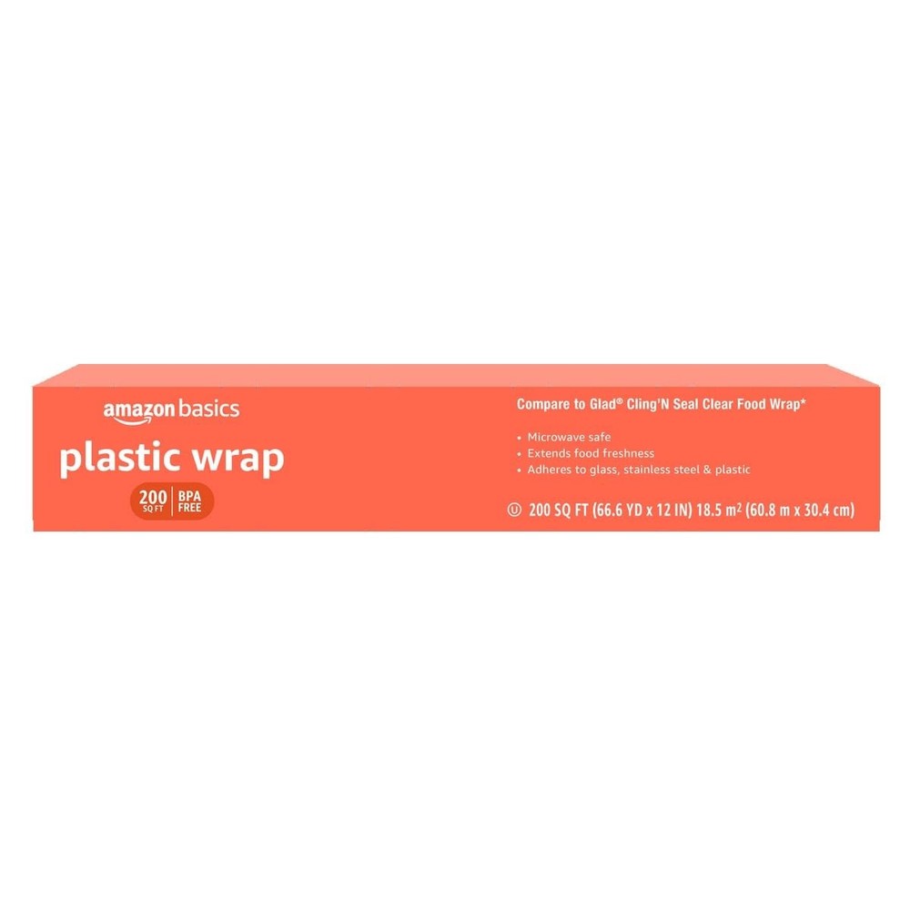 Amazon Basics Plastic Food Wrap, BPA Free, 200 Sq Ft (Pack of 1), Clear