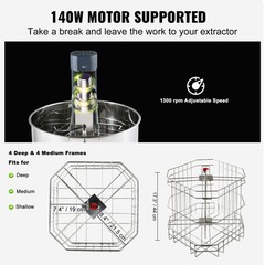 VEVOR Electric Honey Extractor Beekeeping Equipment 4/8 Frames Stainless Steel
