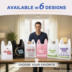 1000PACK Thank you bags, T shirt bags, White Plastic Bags with Handles, Grocery