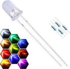 200 Pcs 5mm LED Kit, 10 Colors, Assorted Clear Round Bulbs + 300Pcs Resistors