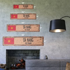 DA NANG VIETNAM Vintage Street Sign Vietnamese flag city country road rustic