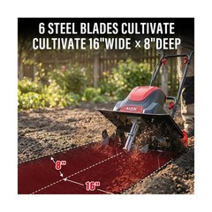 MZK 16-Inch 13.5-Amp Corded Electric Tiller/Cultivator, 8-inch tillling Depth…