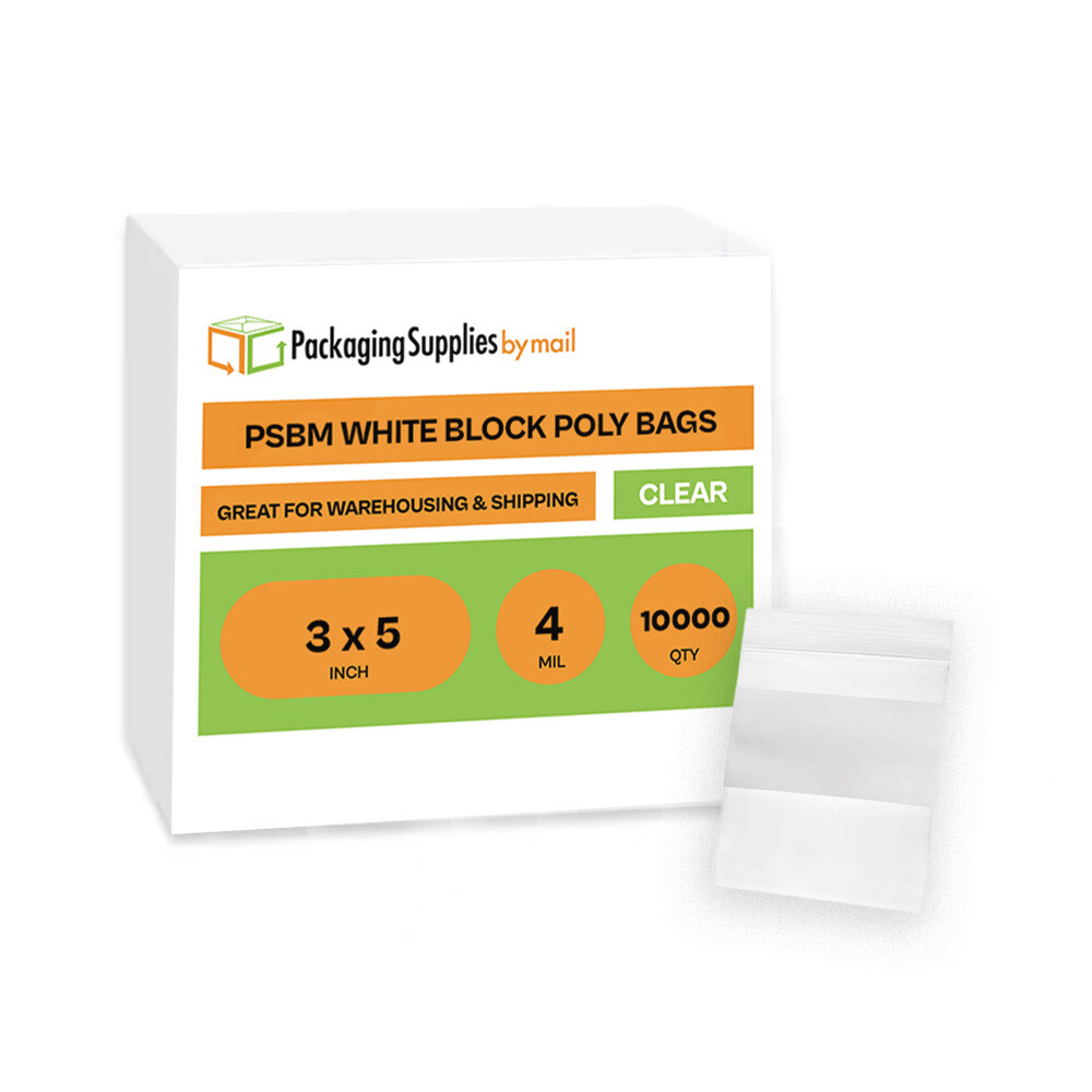 3×5 Bags Clear 4mil 10000 Reclosable Poly Bag White Block 3″ x 5″ 4 Mil Baggies