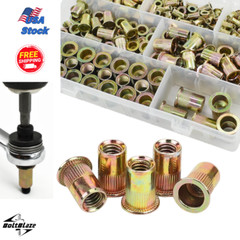175Pcs Zinc Carbon Steel Rivet Nut Kit – M3-M10, Flat Heads