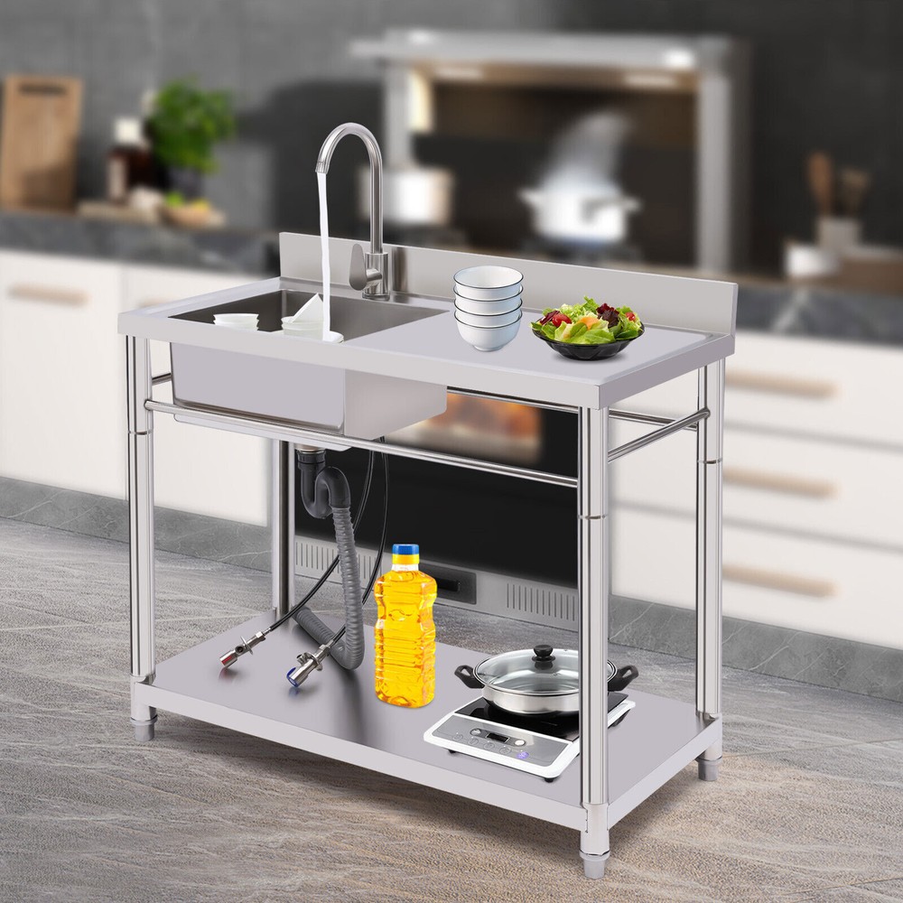 1 Compartment Commercial Sink Kitchen Utility Sink Prep Table Stainless Steel