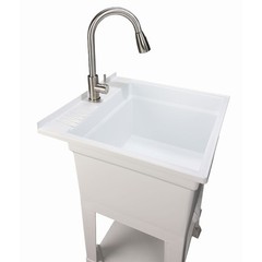 UTILITYSINKS Plastic 24″ Freestanding Workshop Utility Sink, White(For Parts)