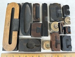 Vintage Letter C Letterpress Type Set Wood Print Blocks Lot of 15 Largest 8″