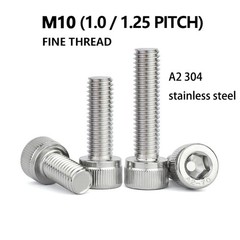 M10x1 M10x1.25 Fine Thread Socket Cap Screw Allen Bolt A2 Stainless Steel DIN912