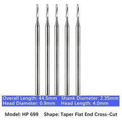 5/pk Vakker Dental Carbide Burs Long Straight HP Round Taper Burs for Low Speed