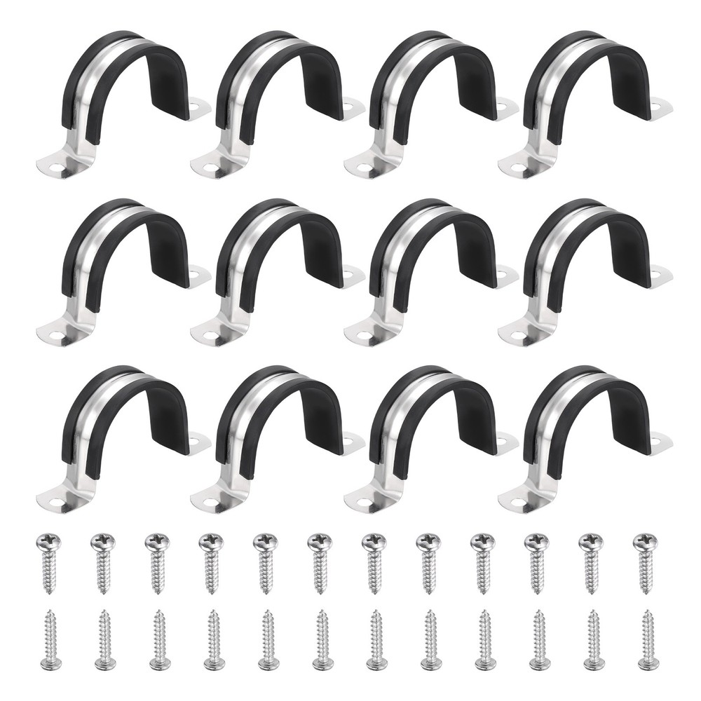 12Pcs 42mm(1-5/8″) Cable Clamp, Rubber Coated Cushion Pipe Clamps, Black