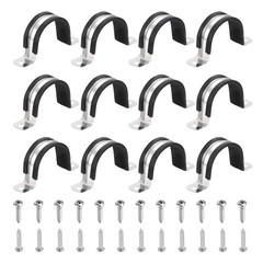12Pcs 42mm(1-5/8″) Cable Clamp, Rubber Coated Cushion Pipe Clamps, Black