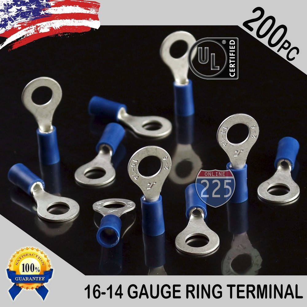 200 PACK 16-14 Gauge 5/16″ Stud Insulated Vinyl Ring Terminals Tin Copper Core