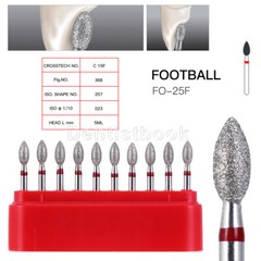 100pcs Dental Diamond Burs 368-023F FG RED Fine Grit Football High Speed Cutting