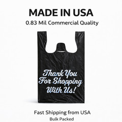 Large Size Black “Thank You” Script Heavy-Duty Plastic T-Shirt Bag 13″x23″x10″