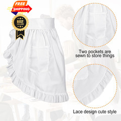 Qianyu Women’s Waitress Kitchen Cleaning Half Apron White One Size,
