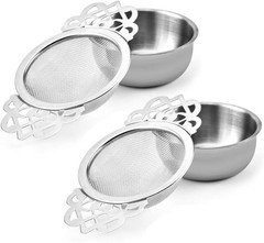 2 Pack Tea Strainer Bowl, Stainless Steel Sliver Tea Strainers for Loose Tea
