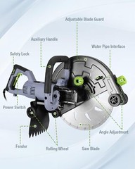 WORKPRO 16″ Wet Concrete Saw 1600W 3100RPM Electric Concrete Saw Max Depth 6.69″