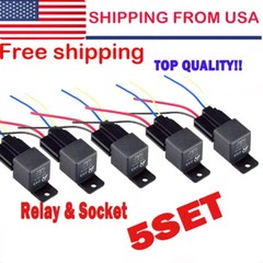 5 Pack 12V 30/40 Amp 4-Pin SPST Automotive Relay with Wires & Harness Socket Set