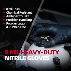 8-mil Heavy Duty Black Industrial Nitrile Gloves With Raised Diamond Texture
