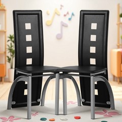 4pcs Dining Chairs – High Back Square Cutout Design, Chrome Legs & PU Leather