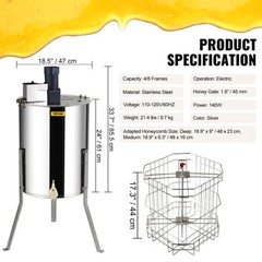 VEVOR Electric Honey Extractor Beekeeping Equipment 4/8 Frames Stainless Steel