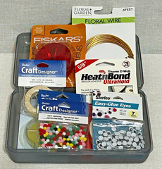Sterilite Pencil Box W/ Craft Supplies Heat Bond Fiskars Sharpener Pom Poms More