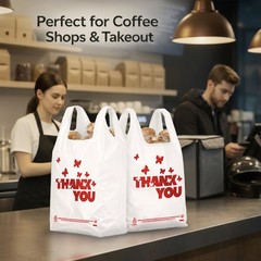 1000PACK Thank you bags, T shirt bags, White Plastic Bags with Handles, Grocery