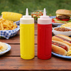 2 Piece Plastic Squeeze Mustard Ketchup Salad Dressing Condiment Set 10 Ounce
