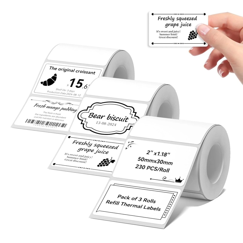 3PK Label Maker Tape 50×30 mm (2 x 1.18″) Thermal Sticker for NIIMBOT B1 B21 B3S