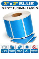 Direct Thermal Zebra Labels 3×2 Blue 1″ Core 700 Labels/Roll 1-12 Rolls