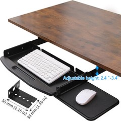 Steel Keyboard Tray Under Desk Drawer Sliding Pull Out w/360° Mouse Tray 22″x16″