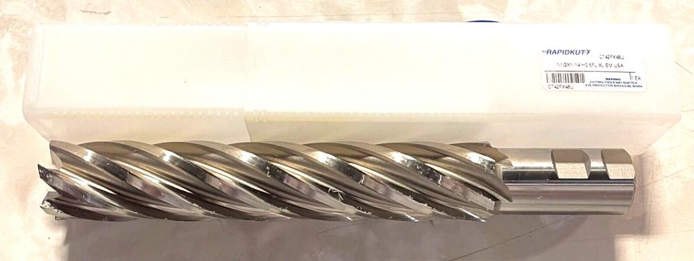 RapidKut 1-1/2″ HSS End Mill Extra Long 6FL Non-Center Cut 10-1/2″ OAL USA Made