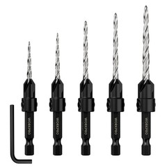 WORKPRO 5-Pack Countersink Drill Bit Set Adjustable with Included Hex Key New