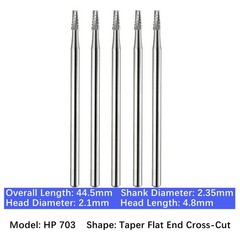 5/pk Vakker Dental Carbide Burs Long Straight HP Round Taper Burs for Low Speed