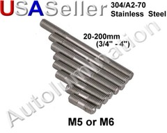 Metric M5 M6 x 1.0 Stainless Steel Double Sided Threaded Bolts Rod Studs Screws