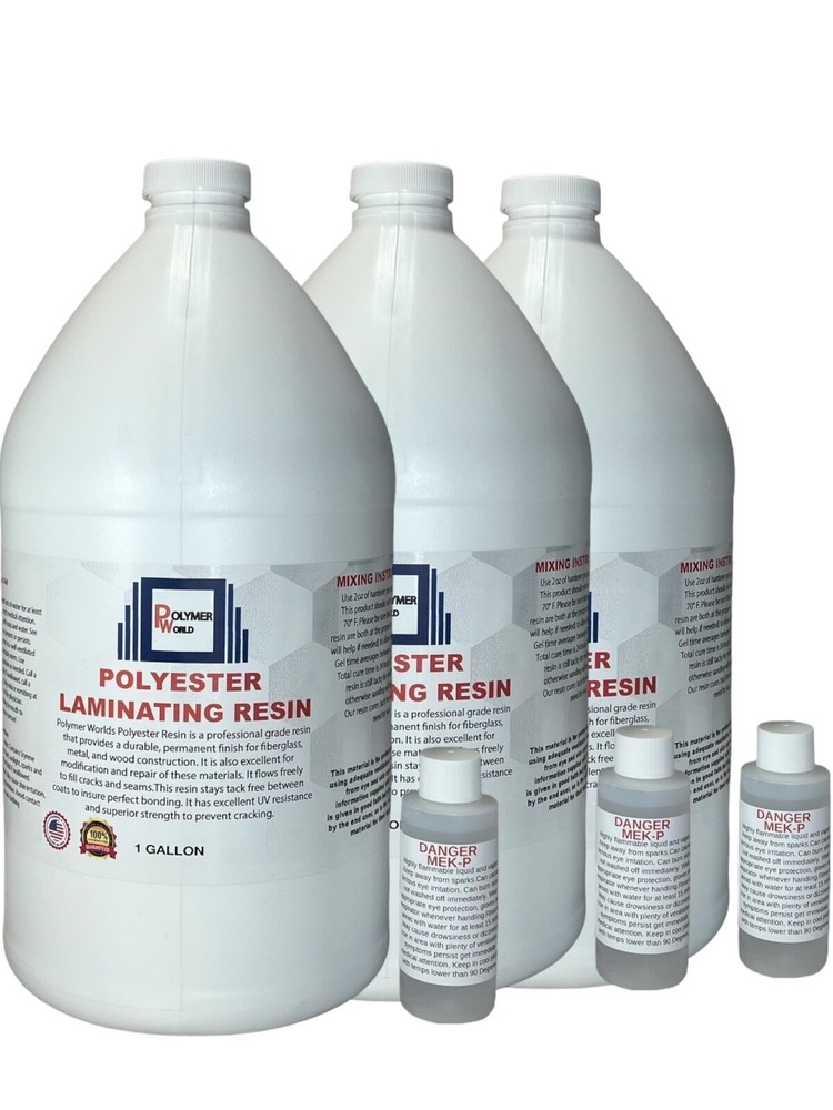 Polymer World Polyester Resin 3 Gallons For Boats RV’s Canoes Fiberglass Autos