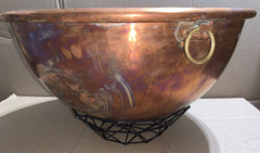 Heavy Solid Copper 18″ Bowl Kettle Rolled Edge Round Base Made In France Antique