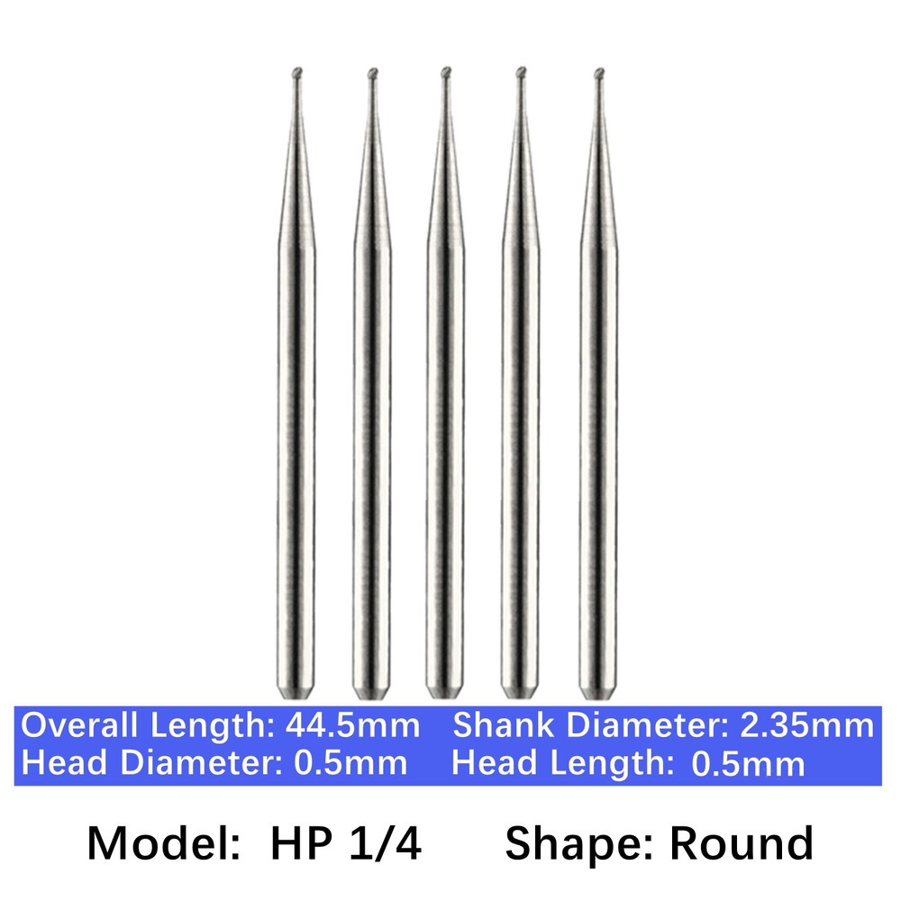 5/pk Vakker Dental Carbide Burs Long Straight HP Round Taper Burs for Low Speed