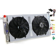 4 Row Alum Rad + 2 14″ Fans w/Shroud Relay 94-02 Dodge Ram 2500 3500 5.9L
