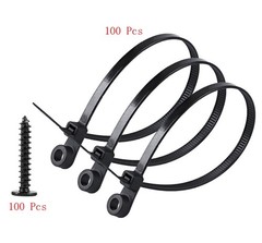 YIKANGHENG Black 5.9 Inch Nylon Zip Tie with Screw Holes, 100 Pcs,